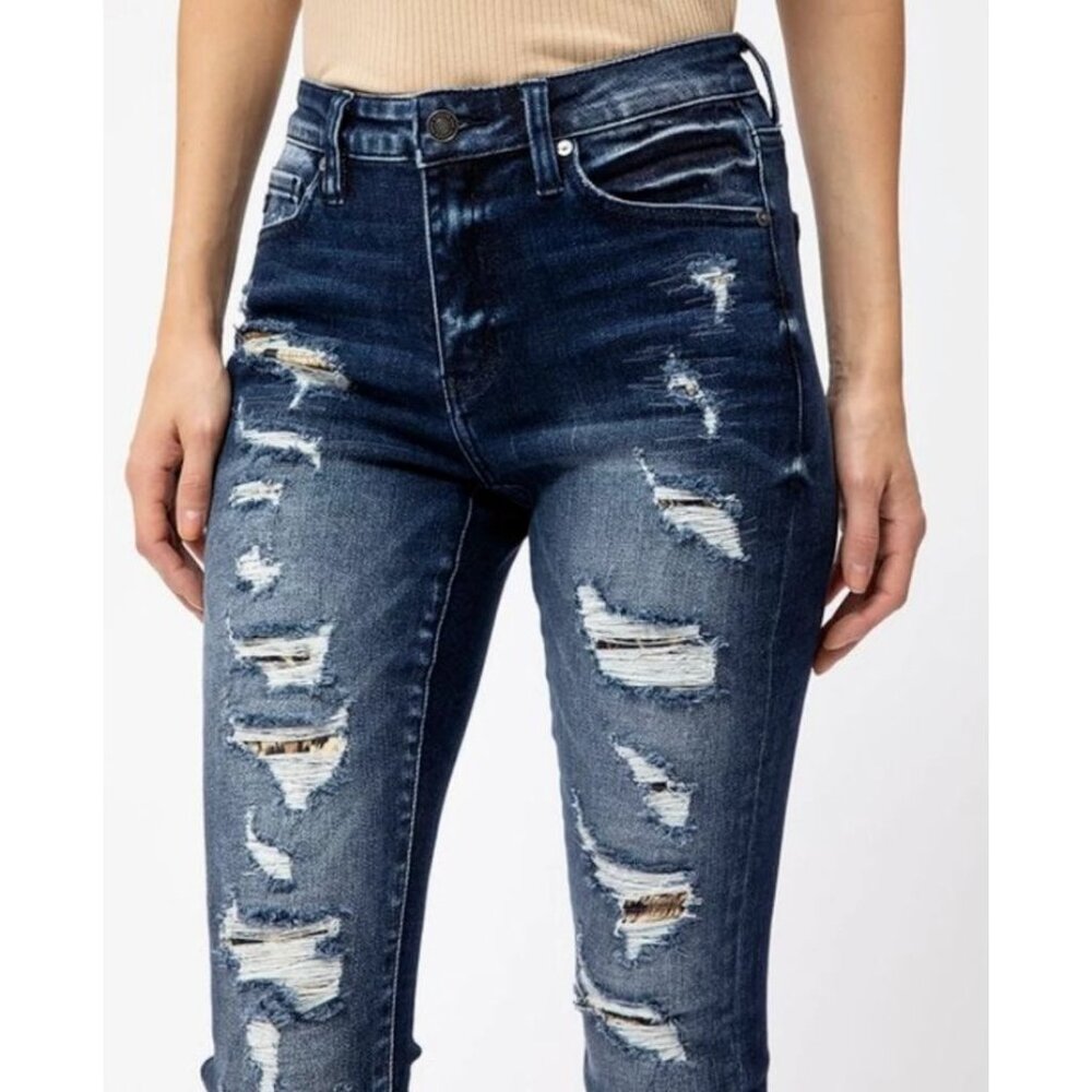 Kancan Gemma Leopard Patch Stretch Denim Jeans NWT 3/25
